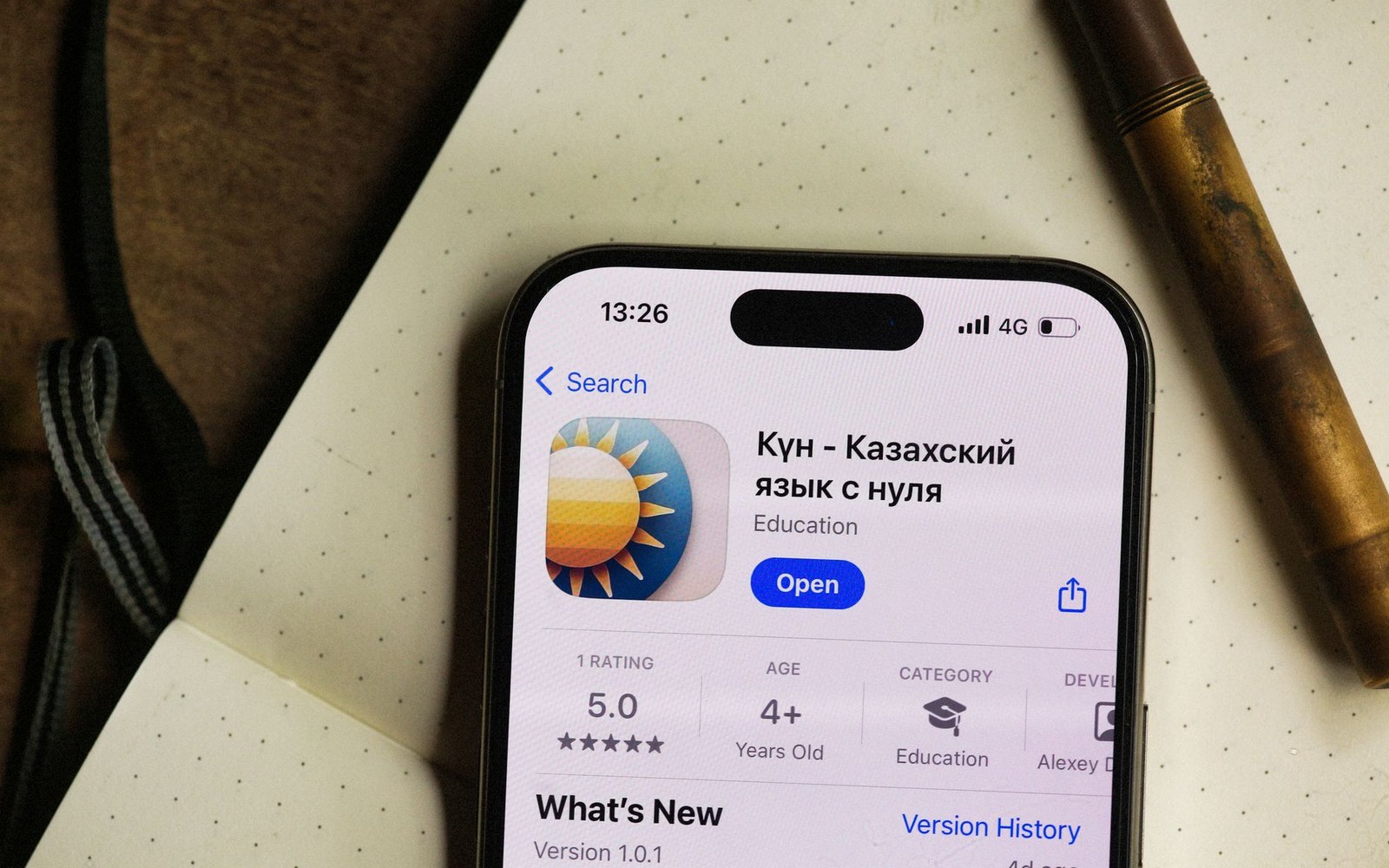 Smartphone screen showing the App Store listing for a Kazakh language-learning app